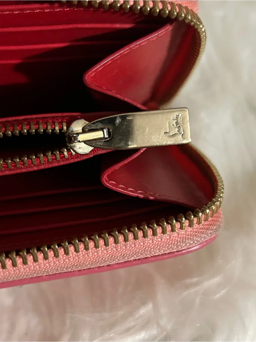 Christian Louboutin Pink Studded Zip-Around Wallet with Gold Accents